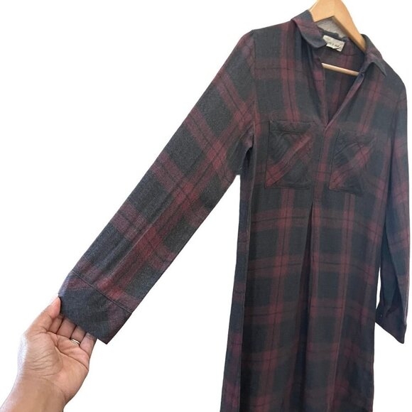 Cloth & Stone Womens Long Tunic Red Black Plaid Collared Long Sleeve Top XS - Picture 5 of 12